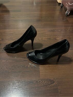 Classic Black Patent Peep-Toe High Heels - Women